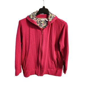 Kim Rogers Size 1X Hooded 100% Cotton Terry Lined Zip Jacket Hot Pink EUC